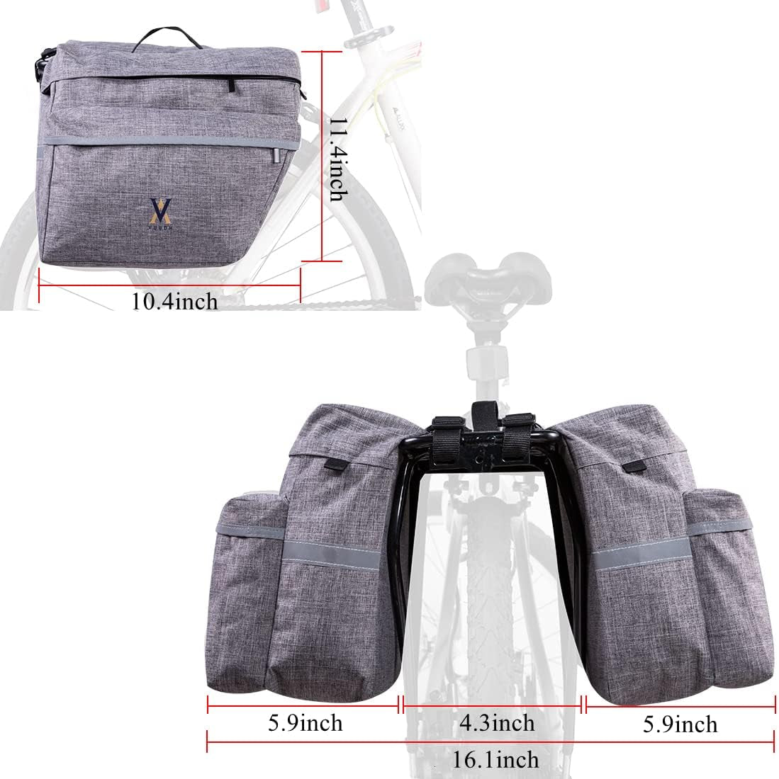 Bike Pannier Bag - 30L Bicycle Bag with Reflective Trim, Water-Resistant Bike Rear Seat Saddle Bags
