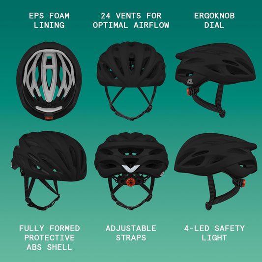 Silas Adult Bike Helmet with Light for Men & Women - Lightweight, Comfortable