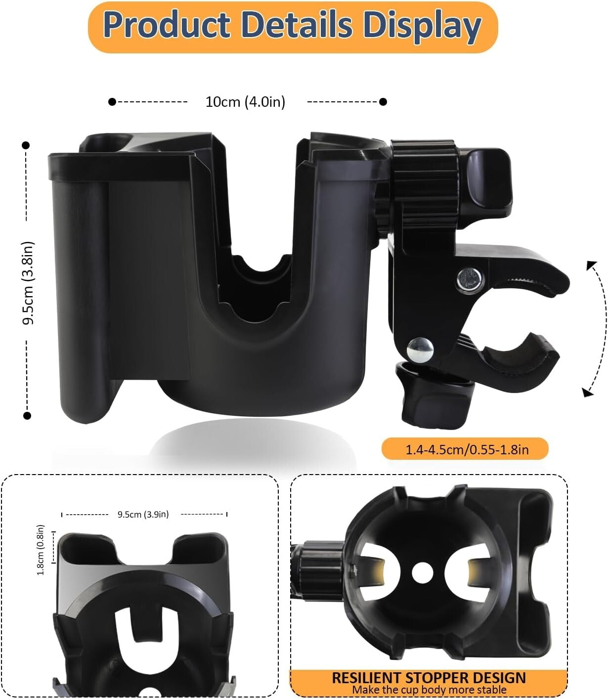 Universal Cup Bottle Phone Holder for Wheelchair Stroller Walker Bike Scooter