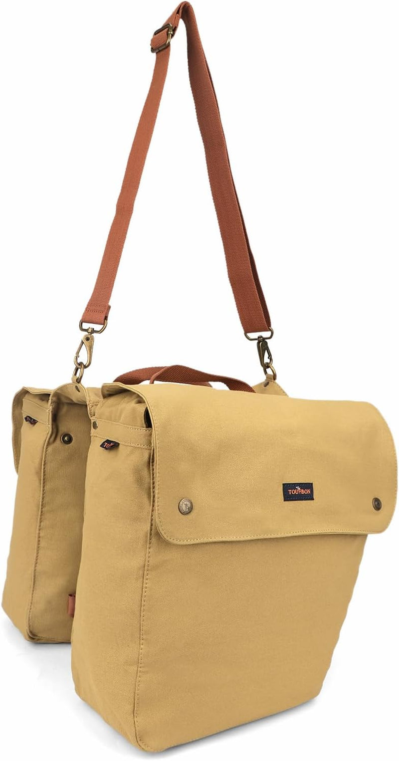 Canvas Cycling Bicycle Bike Pannier Rear Seat Bag Rack Trunk (Waterproof, Roll-Up) (Khaki)