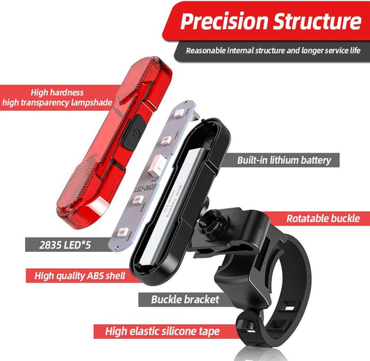 Rear Bike Tail Light 2 Pack, USB Rechargeable Bright LED Bicycle Taillight with 4 Lighting Modes Waterproof Bike Light Flashing Light