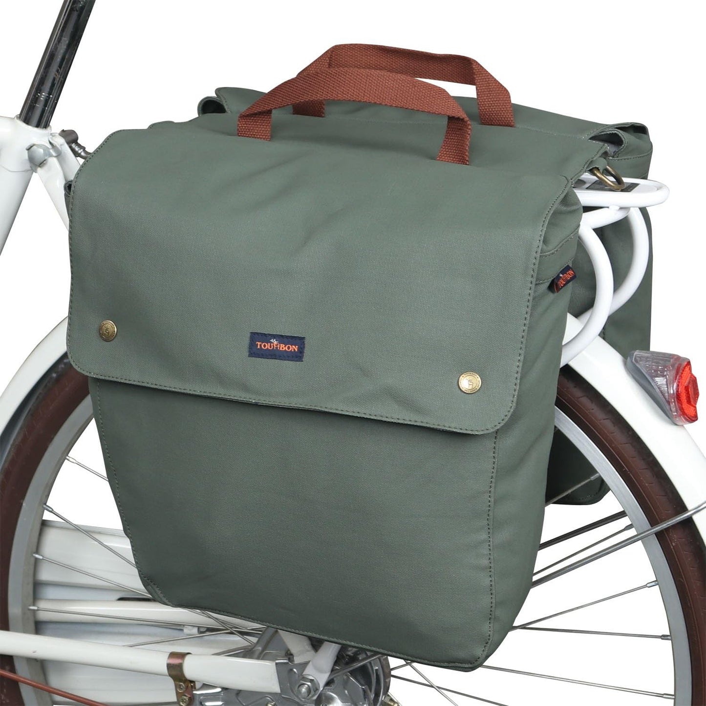 Canvas Cycling Bicycle Bike Pannier Rear Seat Bag Rack Trunk (Waterproof, Roll-Up) (Khaki)