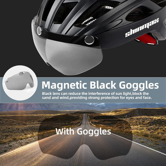 Bike Helmet, CPSC/CPC Bike Helmet for Adult Men Women with Magnetic Goggles&Led Back Light Cycling Helmet Adjustable SM-T69