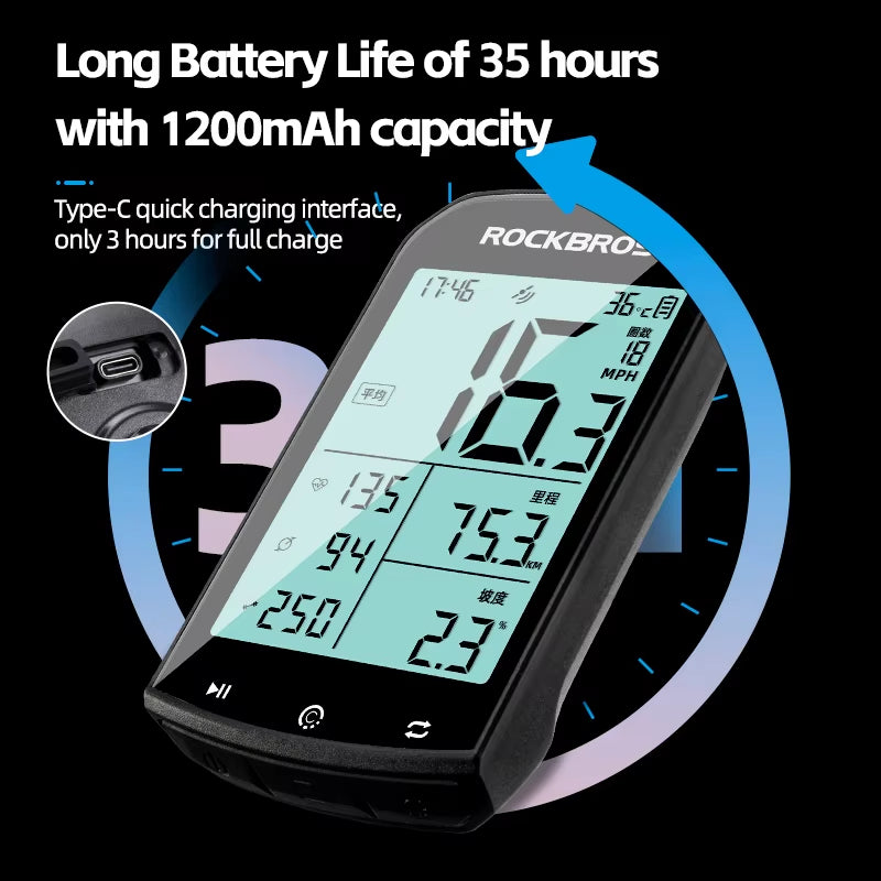 GPS Bike Computer 5.0 ANT+ Bluetooth IPX6 Waterproof Wireless Speedometer Odometer Bicycle Stopwatch Bike Accessories