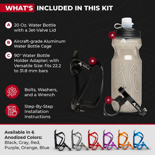 Bike Water Bottle Holder with Bottle Combo Mount Cage Rack No Screws Mountain Bicycle Accessories, for Sport Outdoor Cycling, MTB Road, Universal Cup Holder, Durable Alloy Kids, Adults (Black)