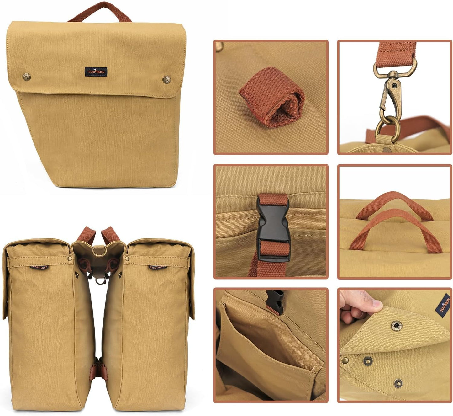 Canvas Cycling Bicycle Bike Pannier Rear Seat Bag Rack Trunk (Waterproof, Roll-Up) (Khaki)