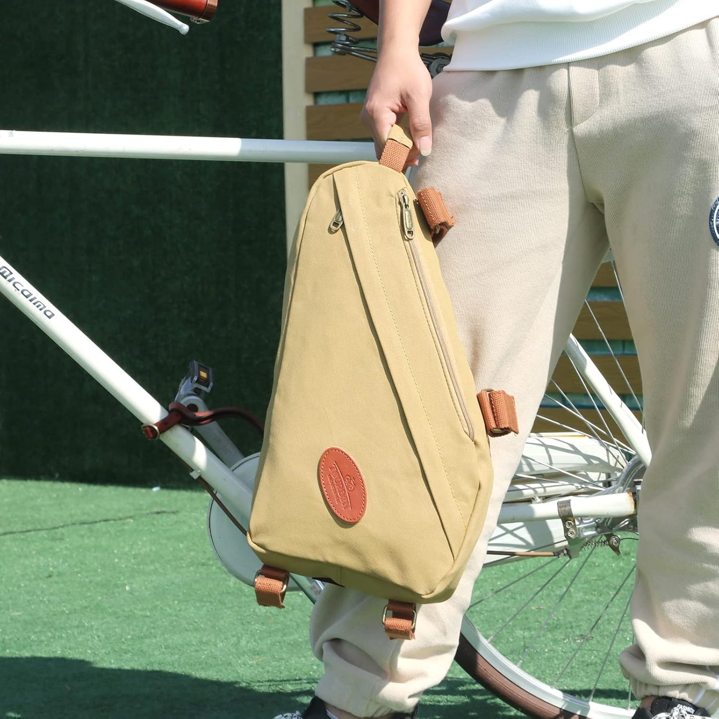 Cycling Bag Bicycle Triangle Frame Bag Bike Backpack Sling Bag (Khaki)