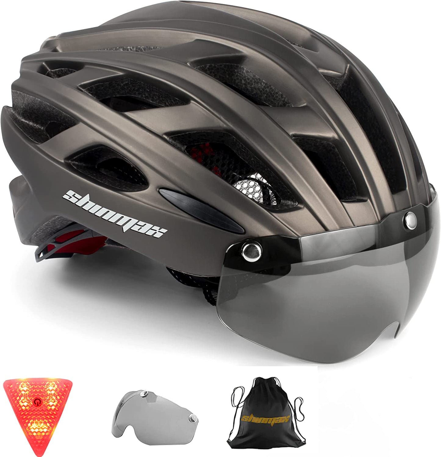 Bike Helmet, CPSC/CPC Bike Helmet for Adult Men Women with Magnetic Goggles&Led Back Light Cycling Helmet Adjustable SM-T69
