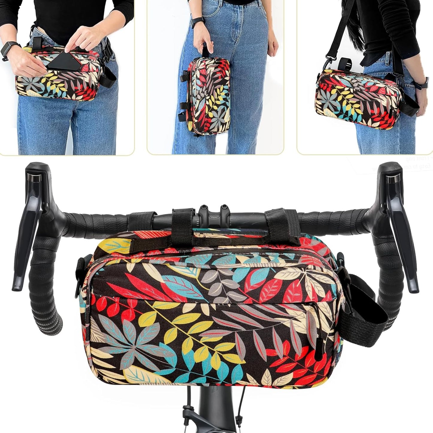 Bike Handlebar Bag, Bike Basket Front, Bicycle Front Bag, Waterproof Bike Frame Bag with Shoulder Strap Bike Storage Bag Shoulder Bag for Men Women Kids Outdoor Road MTB Cycling