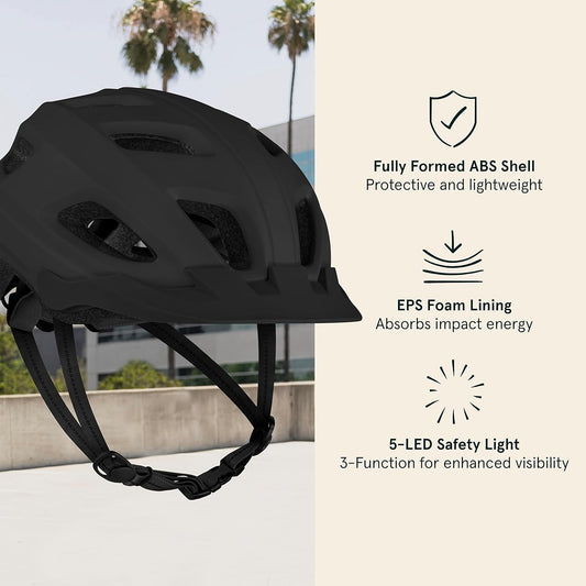 Lennon Bike Helmet with LED Safety Light Adjustable Dial & Removable Visor