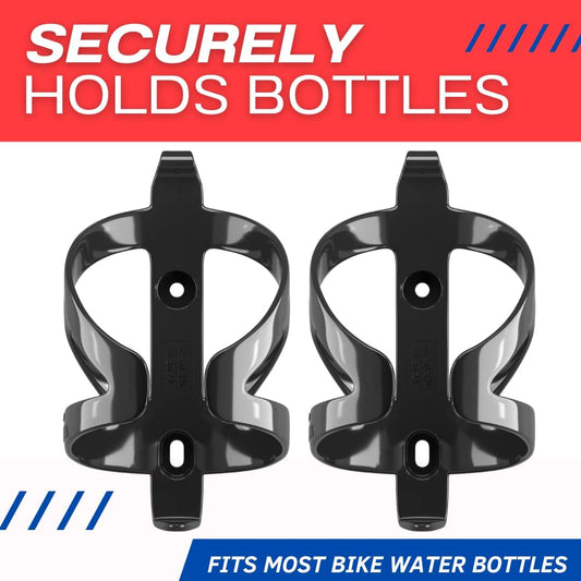 Bike Water Bottle Holder & Bottle Combo – 2-Pack 22 Oz Sports Squeeze Bottles with Pull Top Cap & Easy-Install Bike Cage – Made in USA – Brand