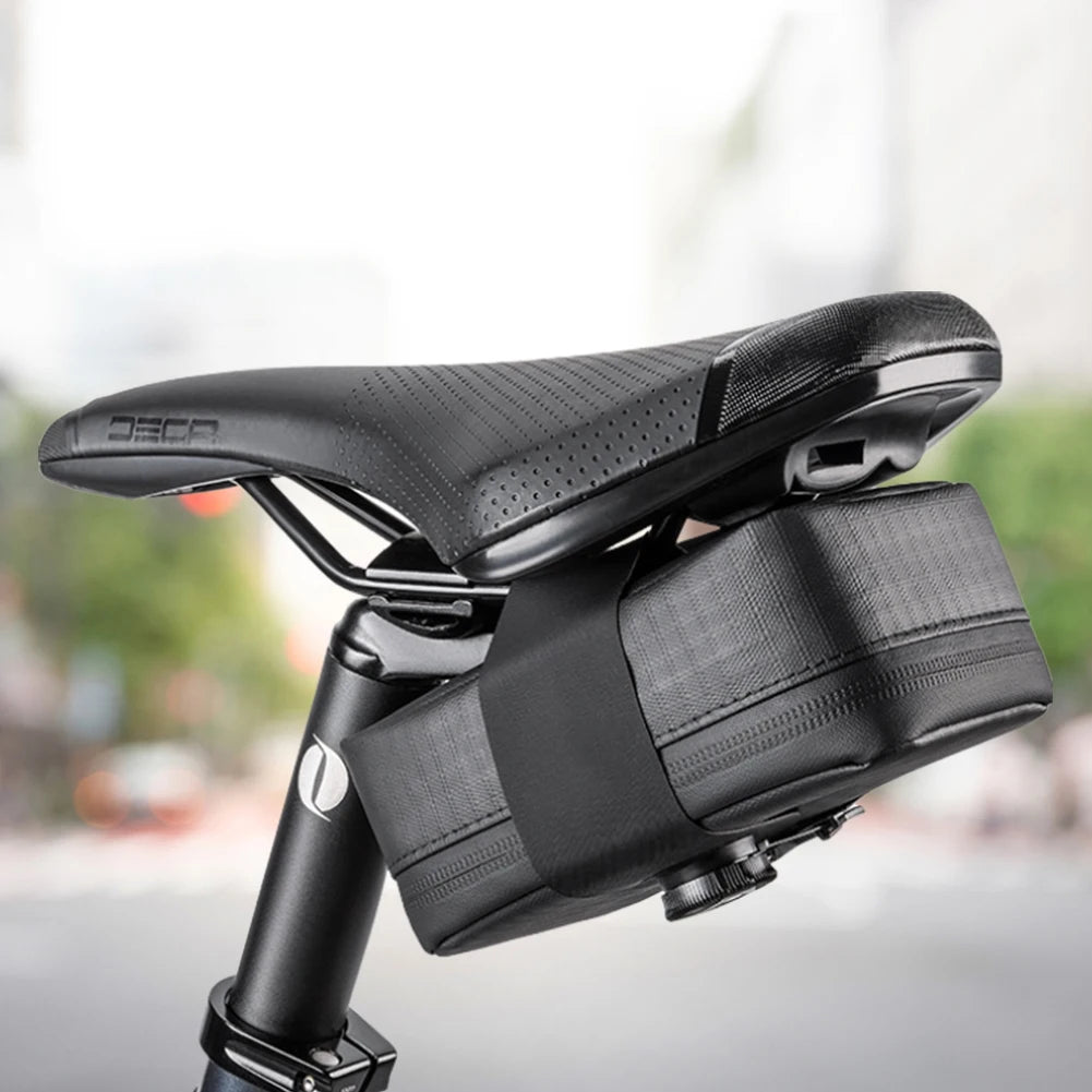 PU Bike Seat Bag Bike Saddle Bag Large Capacity Strap-On Bike Pouch Waterproof Multi-Compartments for Mountain Road Bikes