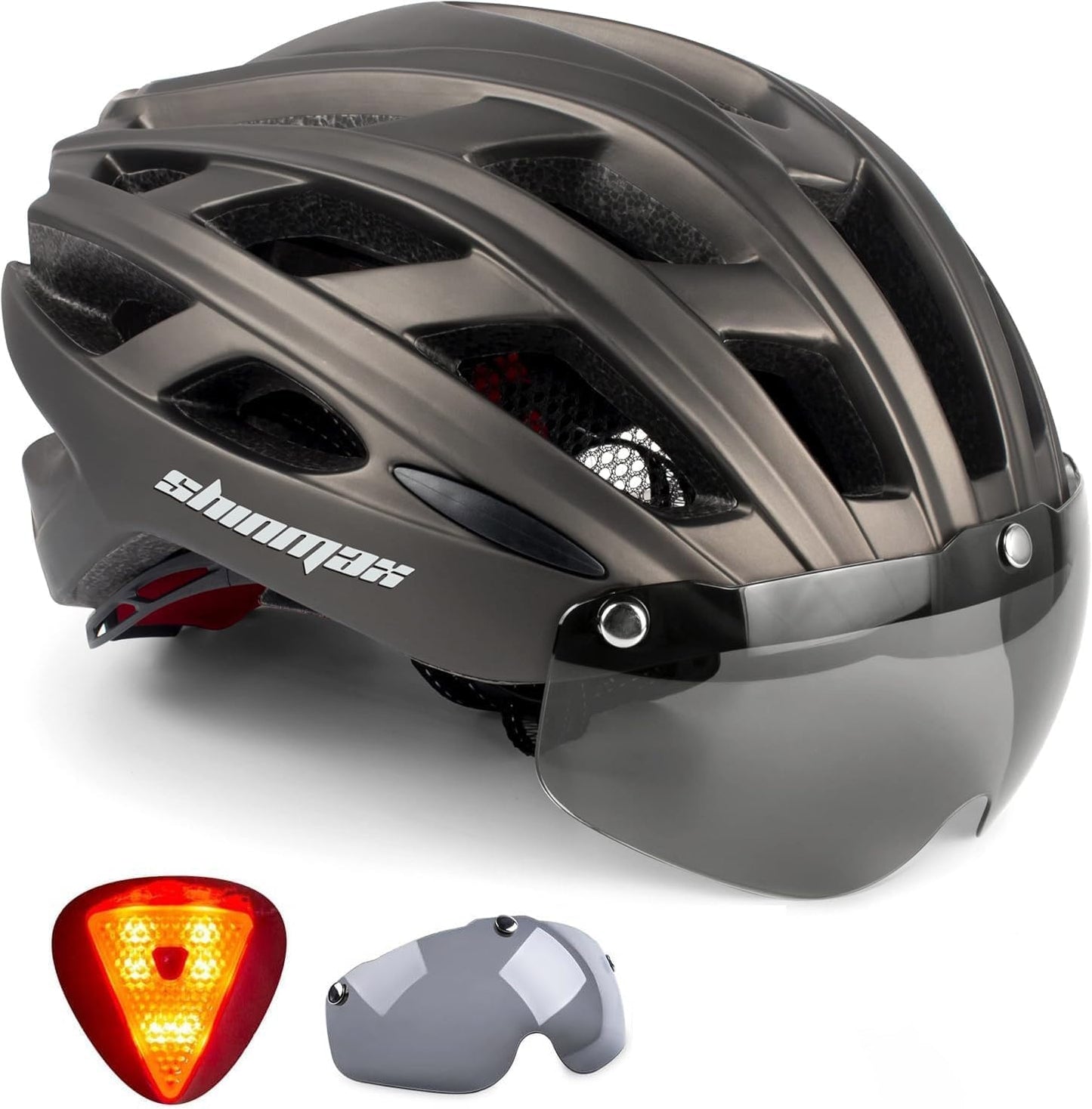 Bike Helmet, CPSC/CPC Bike Helmet for Adult Men Women with Magnetic Goggles&Led Back Light Cycling Helmet Adjustable SM-T69