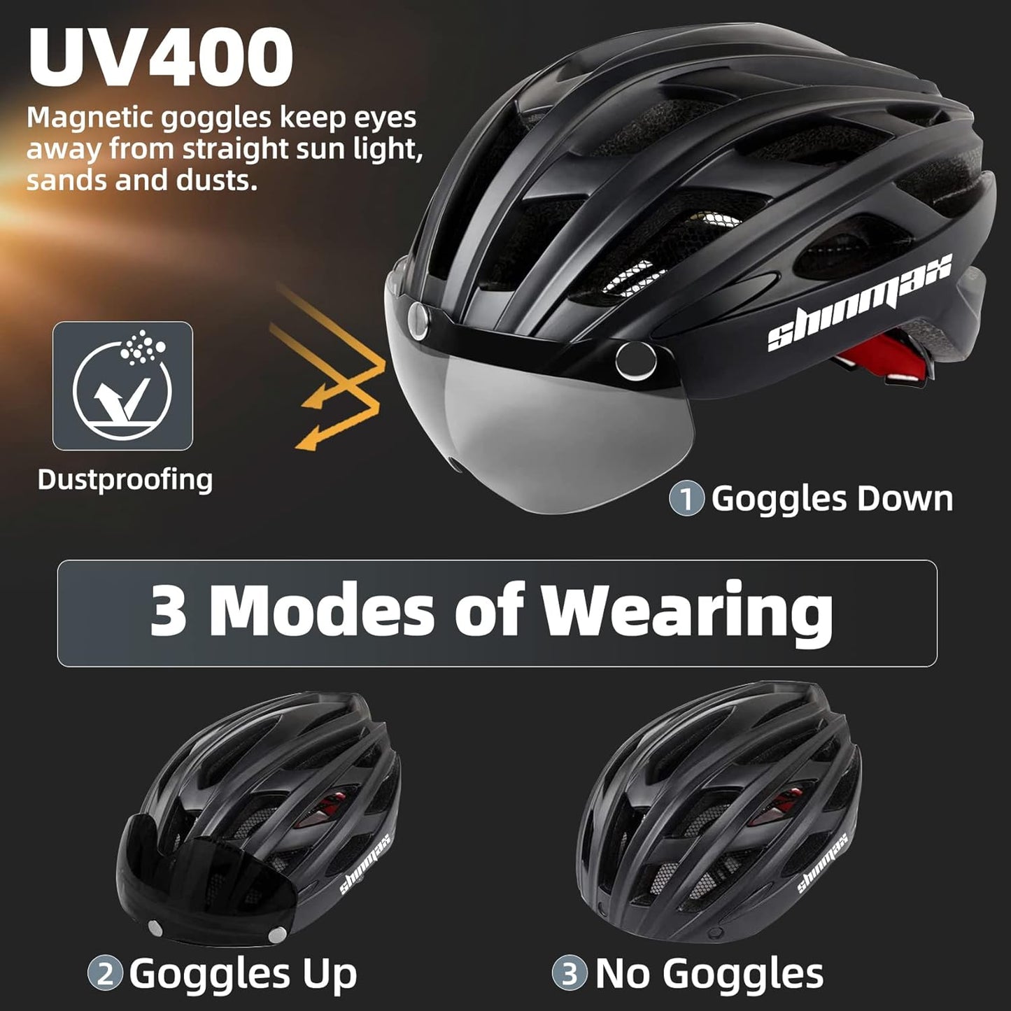 Bike Helmet, CPSC/CPC Bike Helmet for Adult Men Women with Magnetic Goggles&Led Back Light Cycling Helmet Adjustable SM-T69