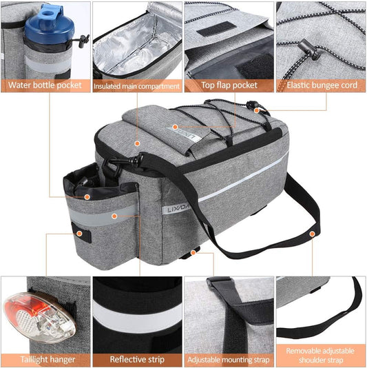 Bike Panniers Bike Trunk Bag Insulated Bag for Warm/Cool Items, Bicycle Rear Rack Storage Luggage Bicycle Seat Multifunctional Insulated Trunk Cooler Bag Shoulder Bag 11.4 6.3 6.7In