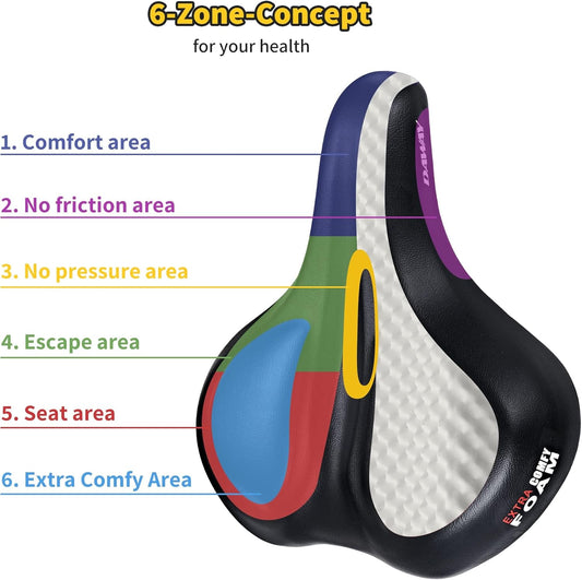 C50 Oversized Comfortable Bike Seat - Extra Wide Bike Saddle Replacement with Memory Foam Cushion for Men Women Comfort, Compatible with Peloton, Exercise, Mountain, Road Bicycles or E-Bike