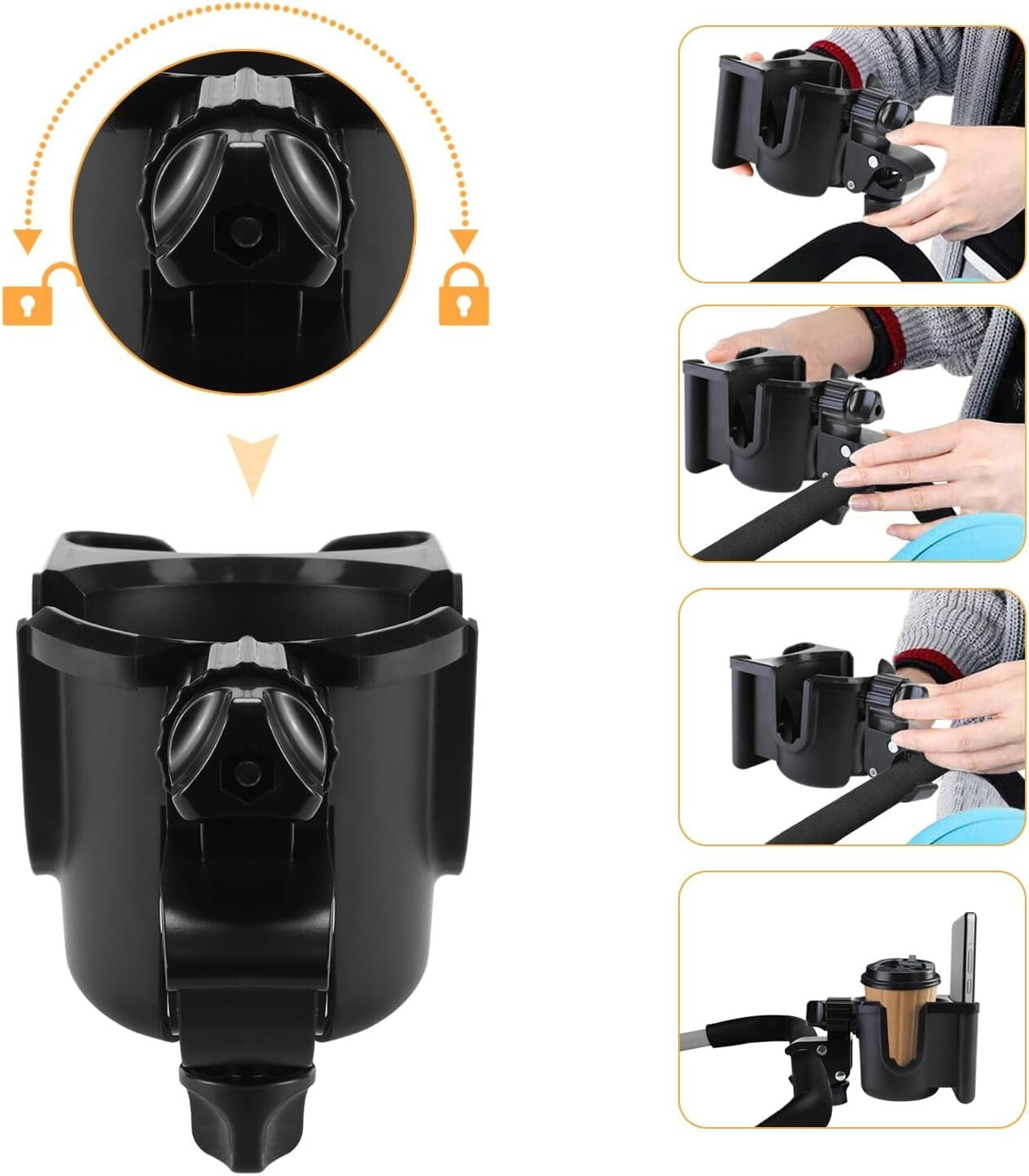 Universal Cup Bottle Phone Holder for Wheelchair Stroller Walker Bike Scooter