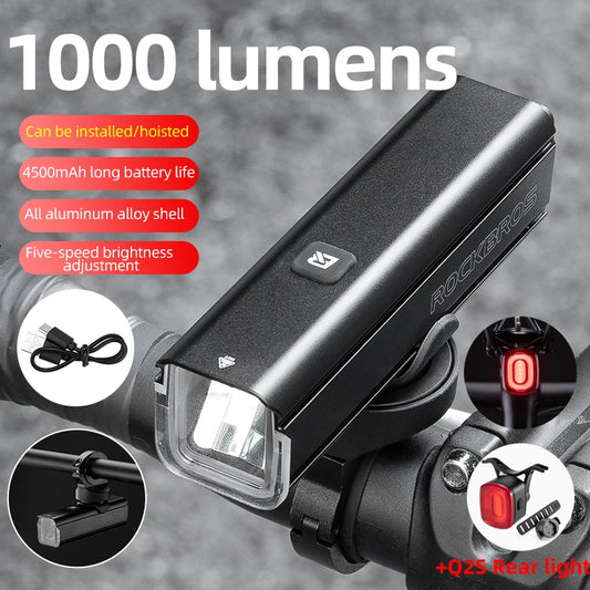 Bicycle Light 1000LM Type-C Charging Bike Light Front Lamp Rechargeable Cycling Headlight Aluminum Waterproof RHL1000