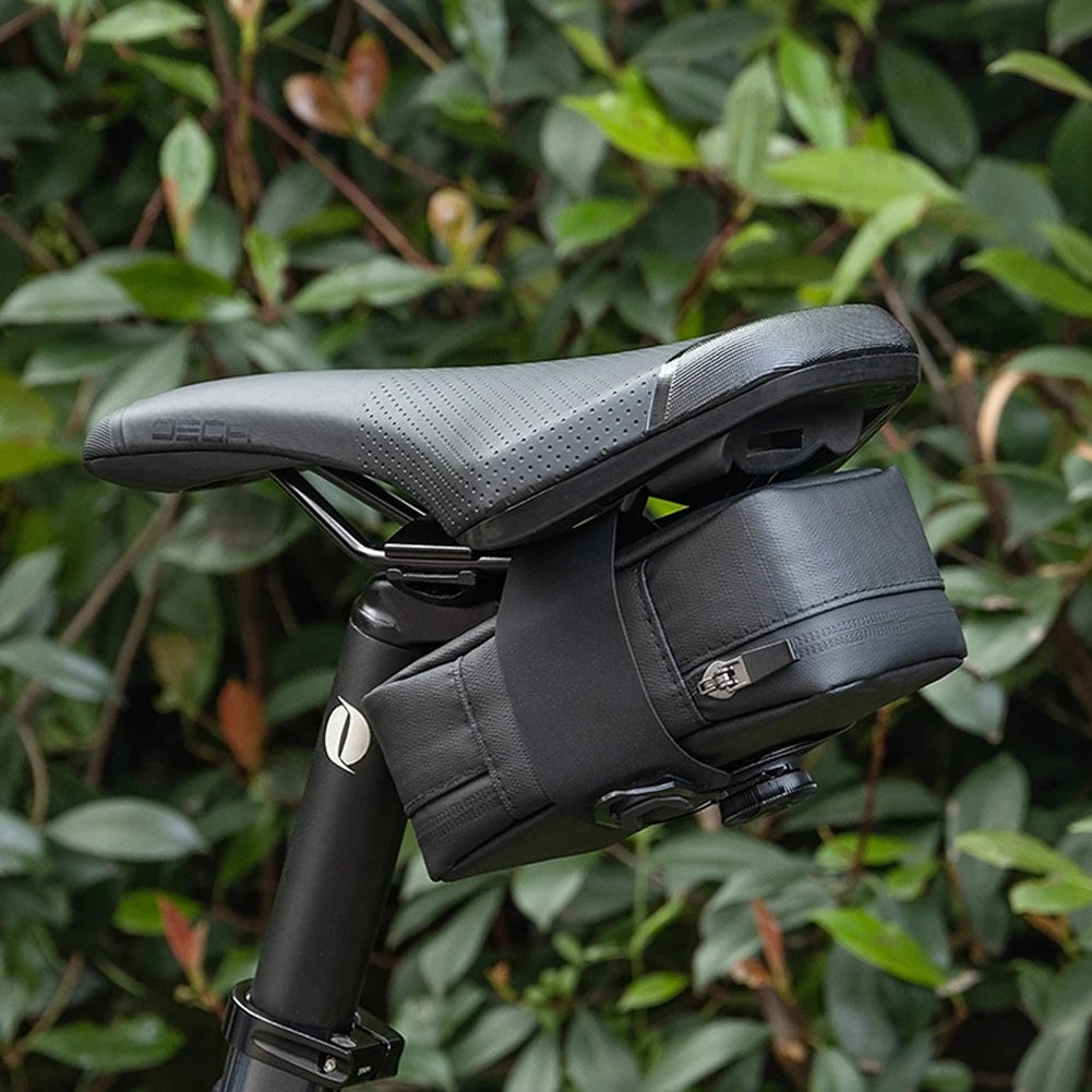 PU Bike Seat Bag Bike Saddle Bag Large Capacity Strap-On Bike Pouch Waterproof Multi-Compartments for Mountain Road Bikes