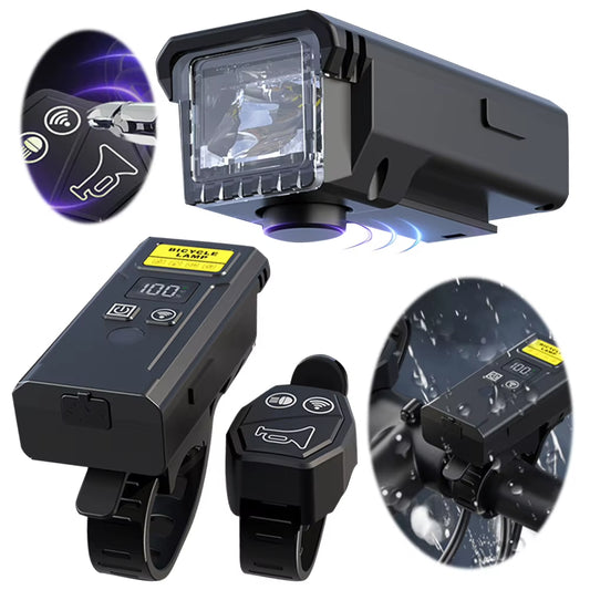 Bicycle Front Lamp with Horn Remote Control Bike Handlebar Flashlight Rechargeable Bike Headlight Flashlight for Night Riding