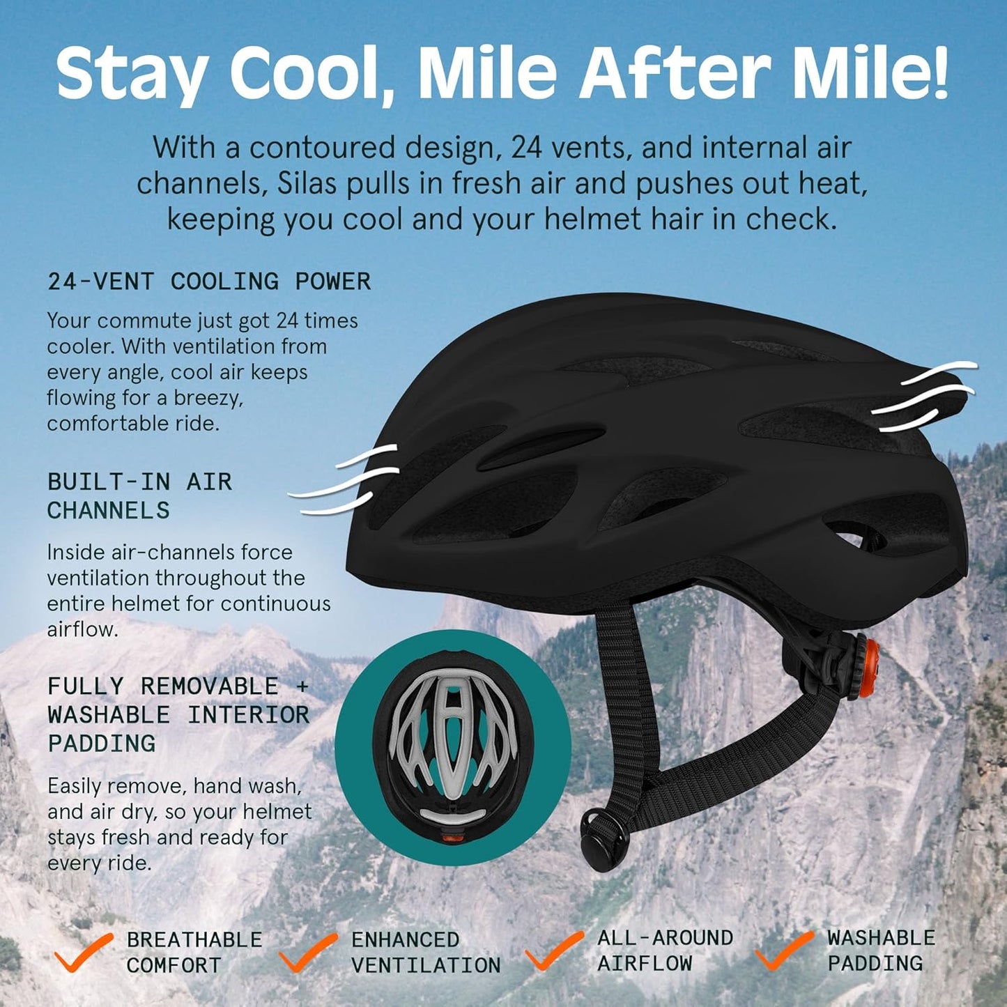 Silas Adult Bike Helmet with Light for Men & Women - Lightweight, Comfortable
