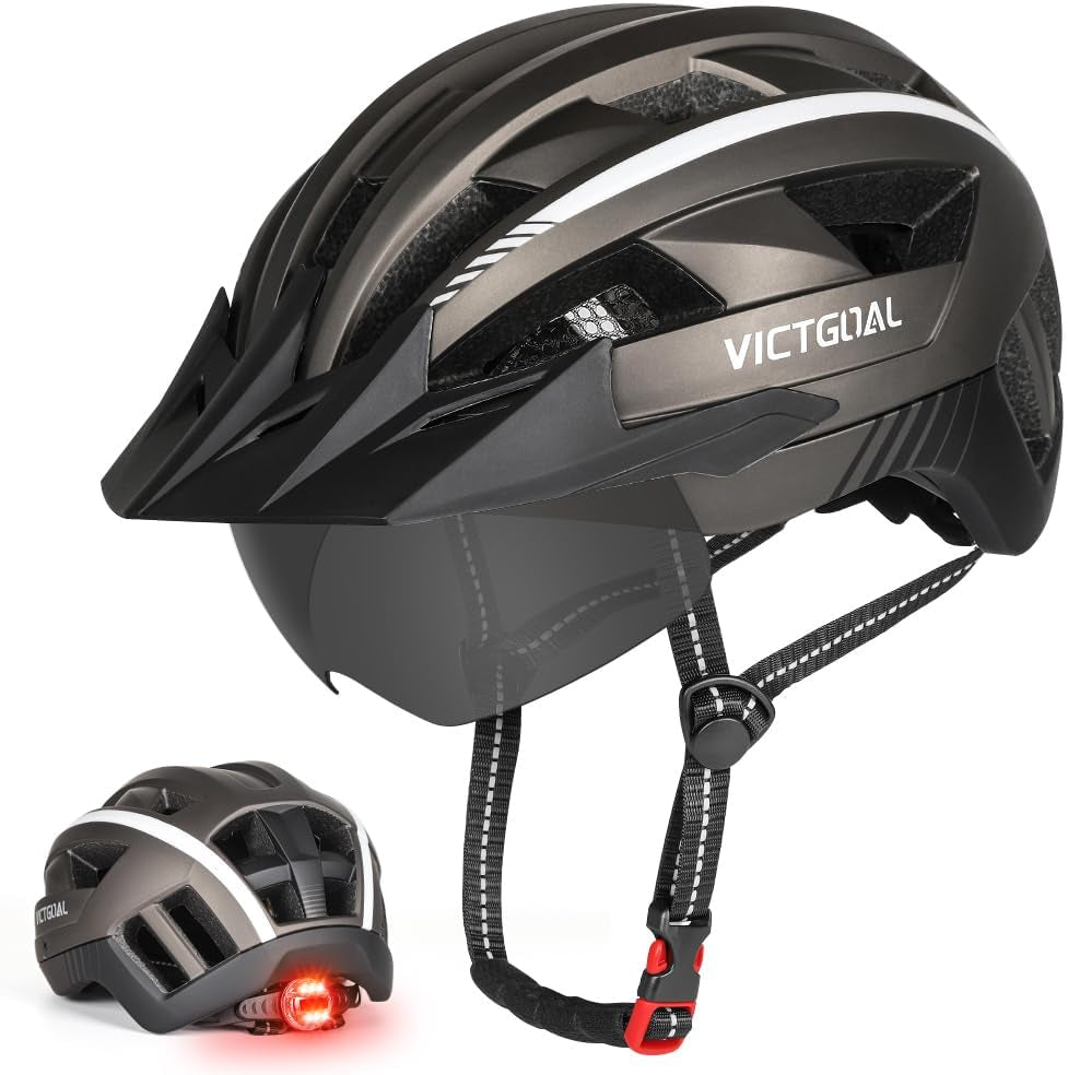 Bike Helmet for Men Women with Led Light Detachable Magnetic Goggles Removable Sun Visor Mountain & Road Bicycle Helmets Adjustable Size Adult Cycling Helmets