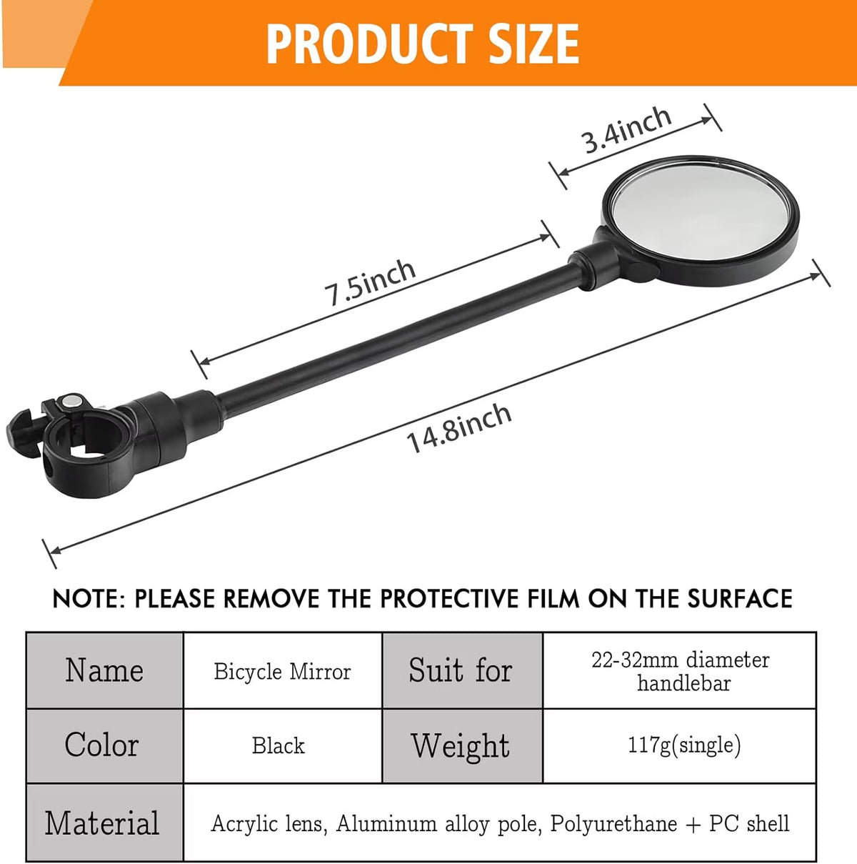 Bike handlebar mirrors 2 pack, wide-angle convex – photo 7