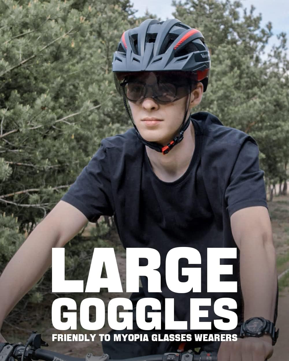 Bike Helmet for Men Women with Led Light Detachable Magnetic Goggles Removable Sun Visor Mountain & Road Bicycle Helmets Adjustable Size Adult Cycling Helmets