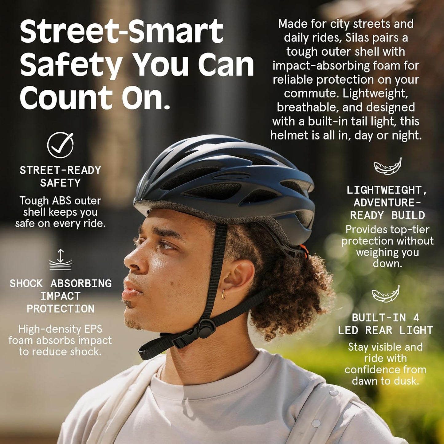 Silas Adult Bike Helmet with Light for Men & Women - Lightweight, Comfortable