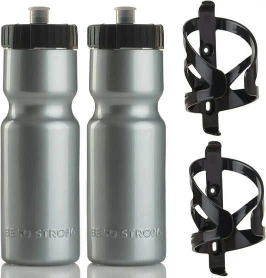 Bike Bottle Holder & Bottle Combo β 2-Pack (22oz Sports Squeeze Bottles + Easy-Install Cage)EvolveRide