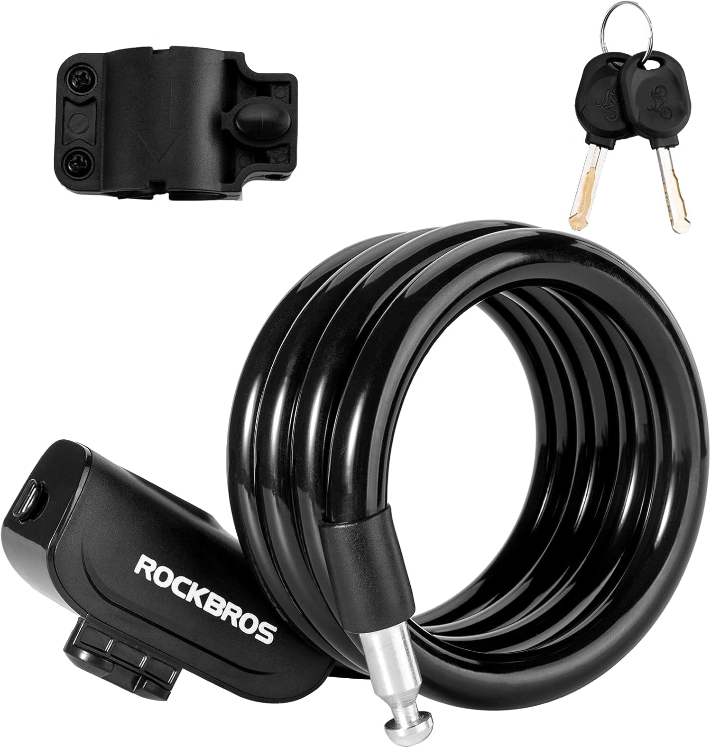 Bike Lock Cable 4 Feet Bicycle Cable Lock with Mounting Bracket 2 Secure Keys 1/2 Inch Diameter (Matte)