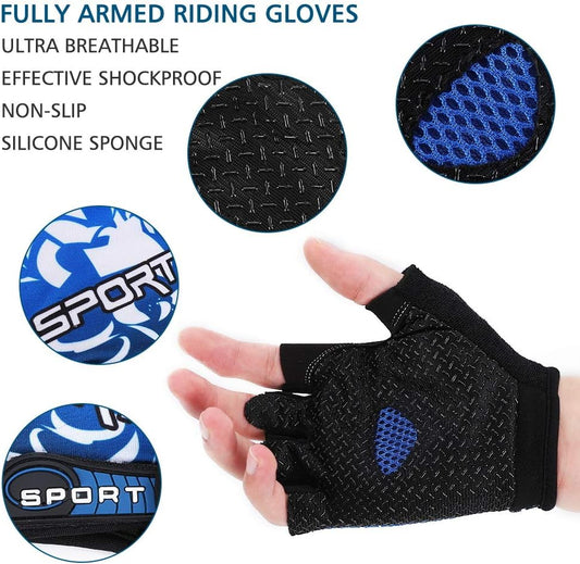 Cycling Gloves for Women Men, Half Finger Bike Gloves, Road Bicycle Gloves, Shock-Absorbing Anti-Slip Breathable Motorcycle Mountain Bike Gloves for Men Women Adults