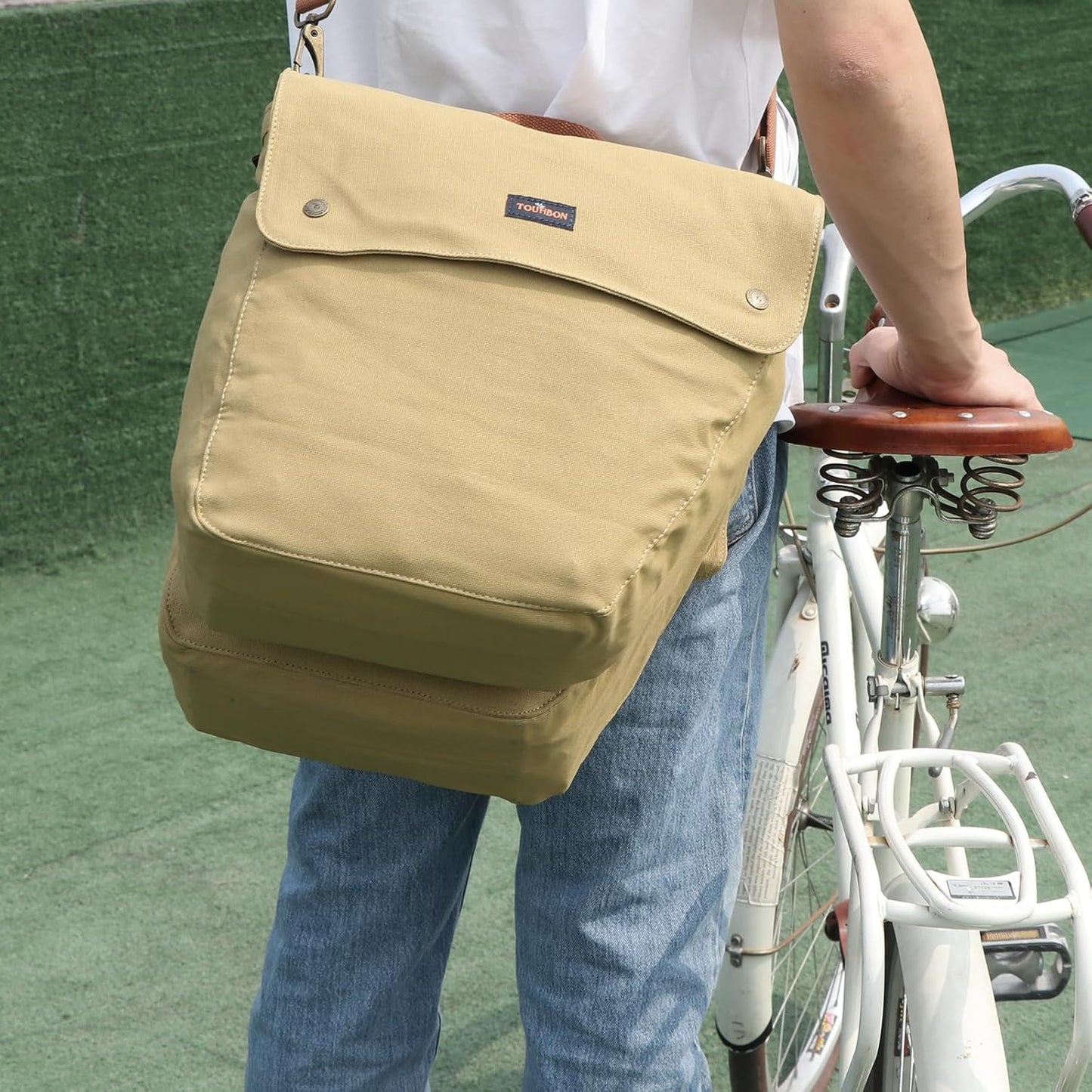 Canvas Cycling Bicycle Bike Pannier Rear Seat Bag Rack Trunk (Waterproof, Roll-Up) (Khaki)