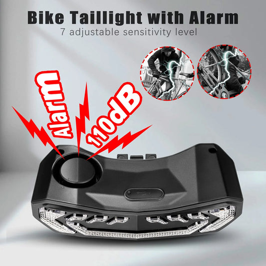 5-In-1 Bicycles Tail Light Alarm Rechargeable for Night Ride with Turn Signals Brake Light and Remote Control