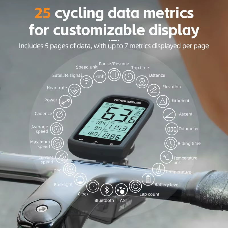 GPS Bike Computer 5.0 ANT+ Bluetooth IPX6 Waterproof Wireless Speedometer Odometer Bicycle Stopwatch Bike Accessories