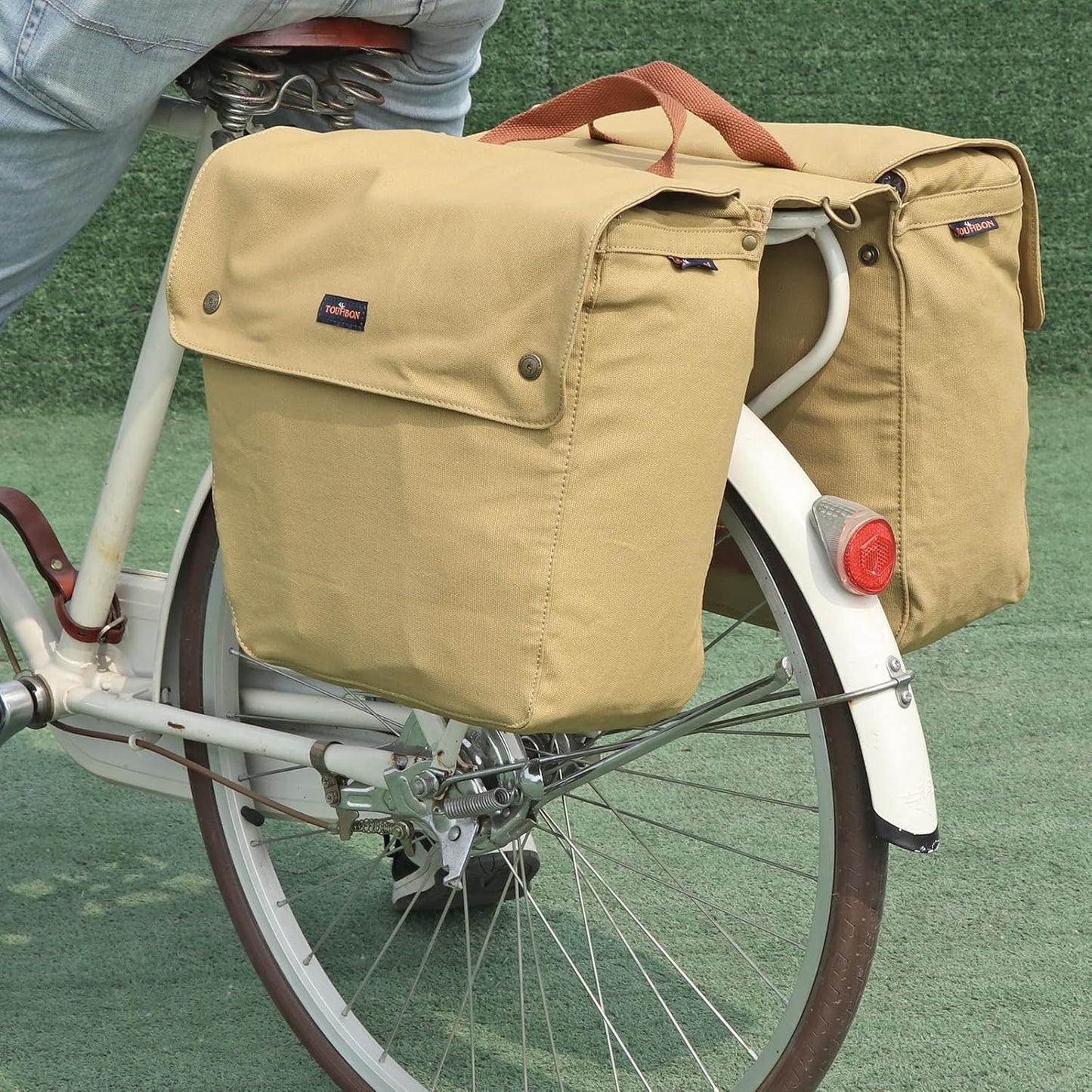 Canvas Cycling Bicycle Bike Pannier Rear Seat Bag Rack Trunk (Waterproof, Roll-Up) (Khaki)