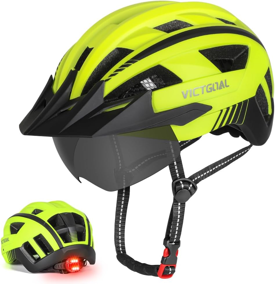 Bike Helmet for Men Women with Led Light Detachable Magnetic Goggles Removable Sun Visor Mountain & Road Bicycle Helmets Adjustable Size Adult Cycling Helmets