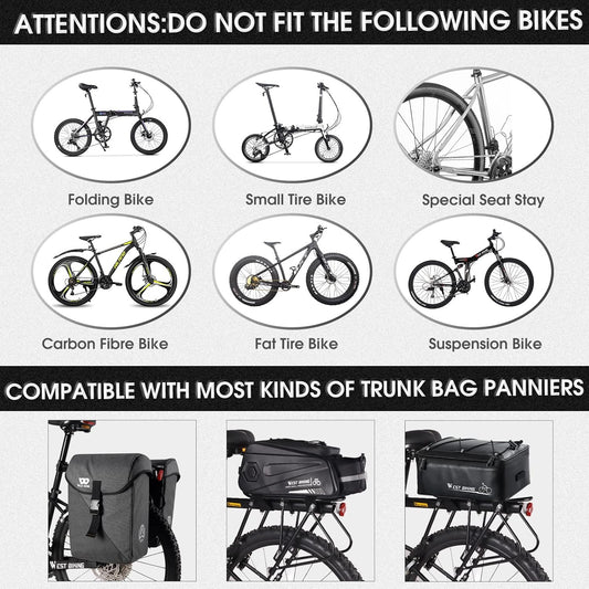 Bike Cargo Rack 220 Lbs Load Bike Rack Full Quick Release Universal Adjustable, Aluminum Alloy Waterproof Bike Luggage Rear Rack, Bicycle Rear Rack for MTB, Ebikes, Road Bike