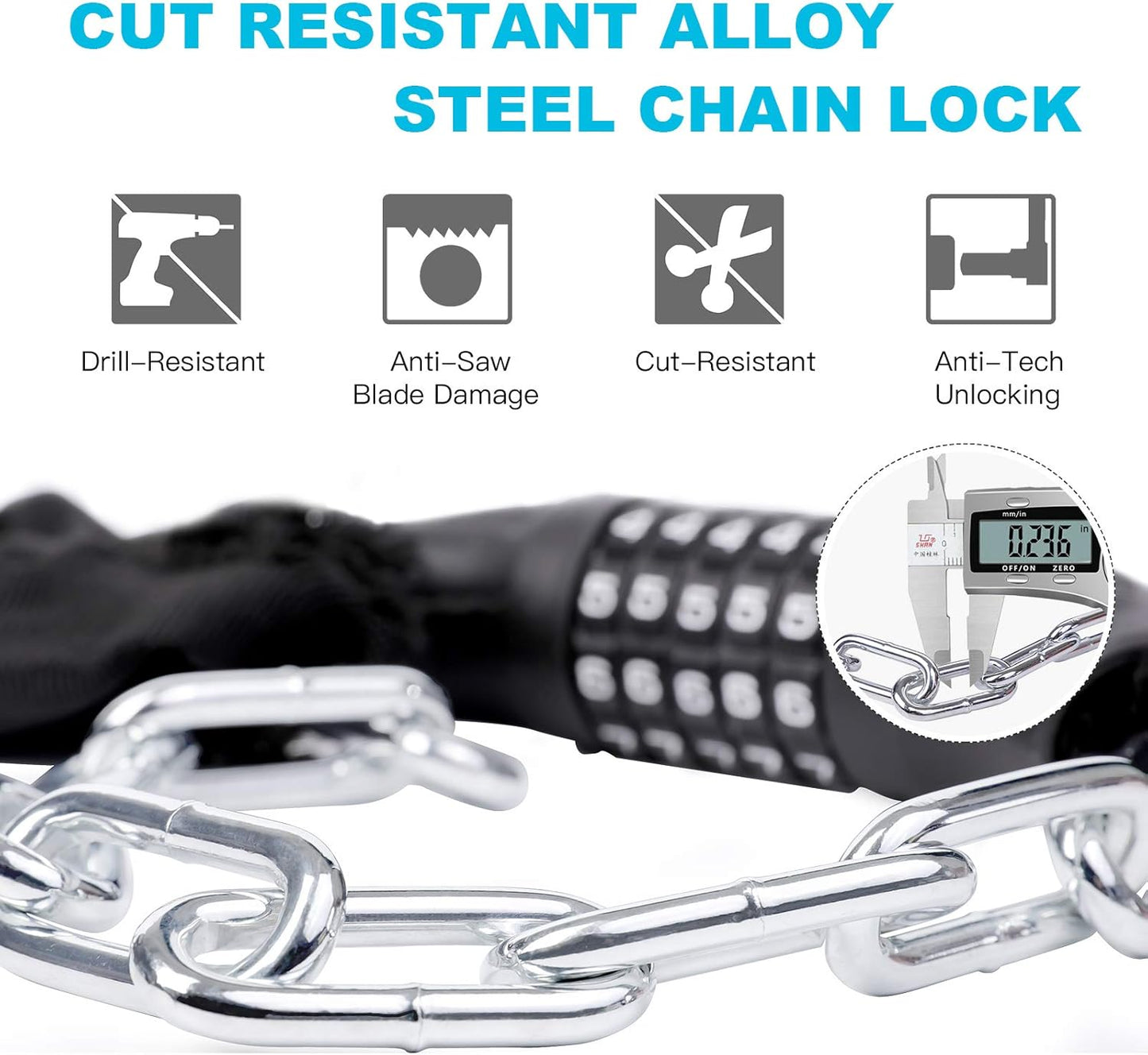 3FT/4FT Bike Chain Lock - 5-Digit Combination Anti-Theft Bicycle & Motorcycle Lock