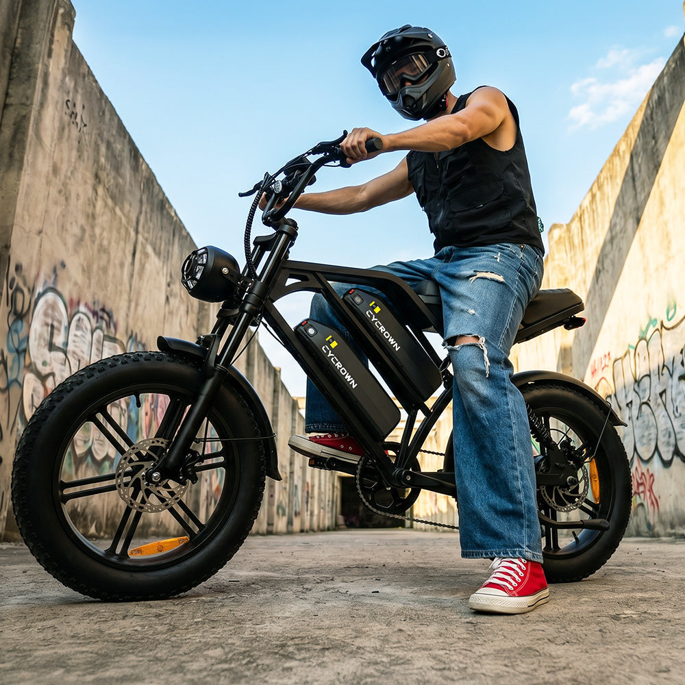 Cycrown CycHunter Pro long-range moped-style electric bike, side view