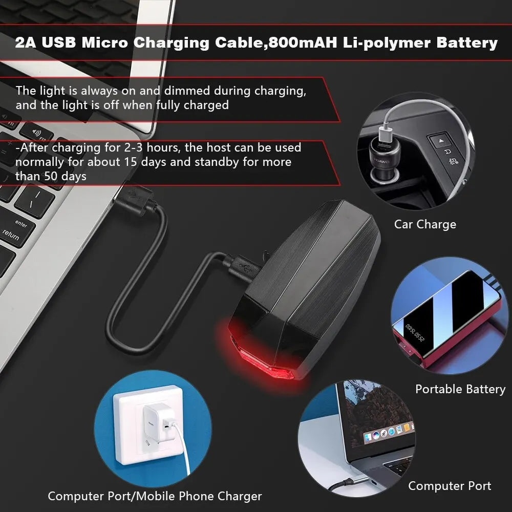Waterproof Wireless Bike Alarm Bicycle Rear Light Anti-Theft Alarm USB Charge Remote Control LED Taillight Bike Finder