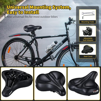 C50 Oversized Comfortable Bike Seat - Extra Wide Bike Saddle Replacement with Memory Foam Cushion for Men Women Comfort, Compatible with Peloton, Exercise, Mountain, Road Bicycles or E-Bike