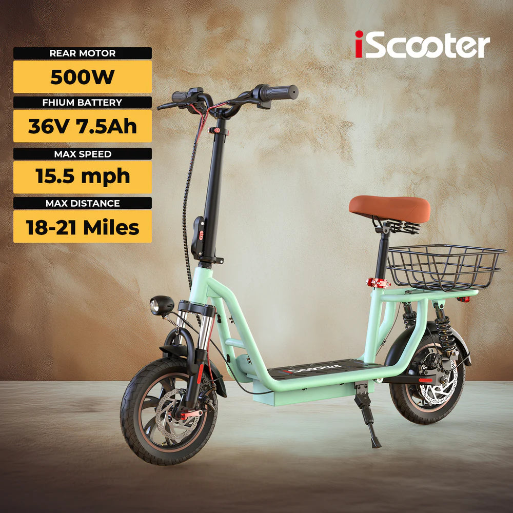 iScooter i12 500W Electric Scooter With Seat & Carry Basket