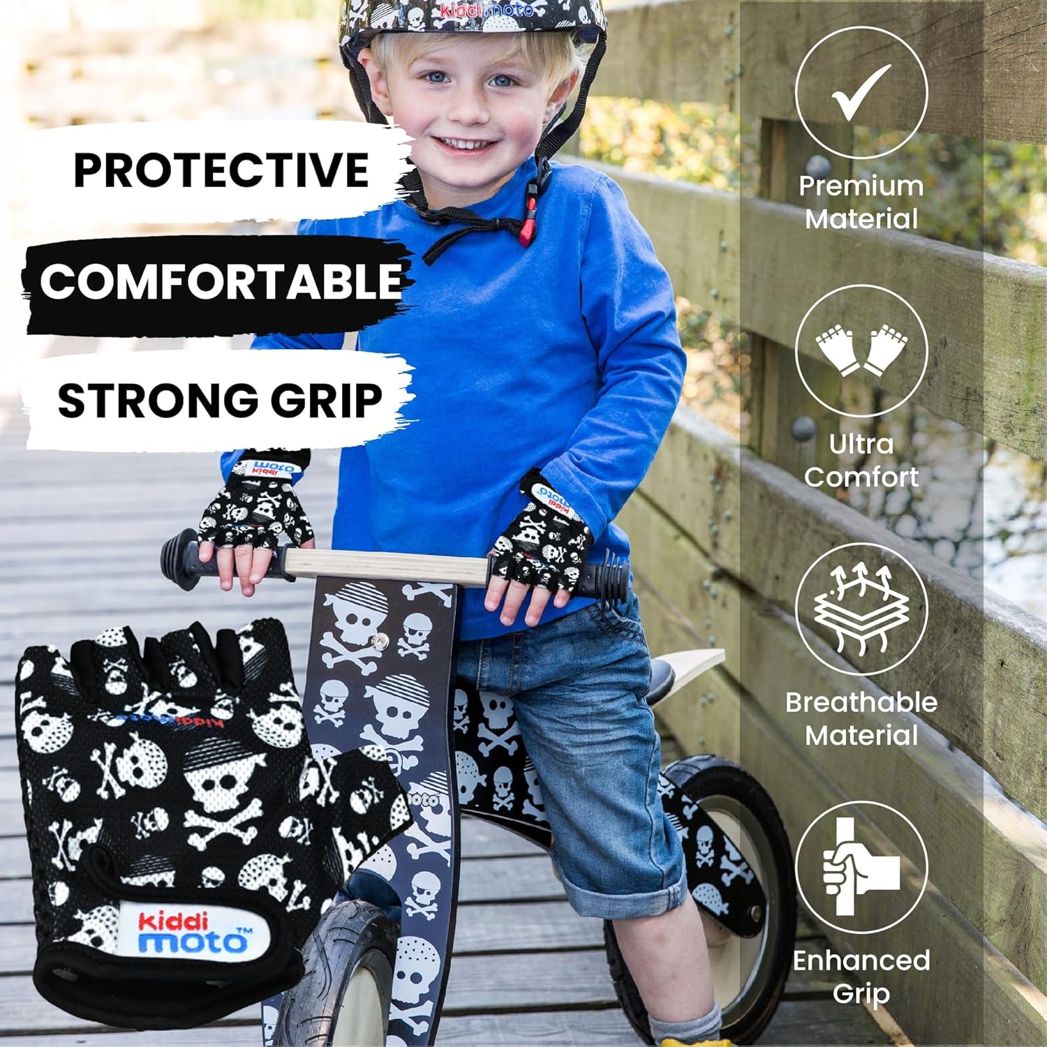 anti Slip Kids Bike Gloves for Kids Boys & Girls Best Toddler Bike Gloves Ages 2-8 Fingerless Cycling Gloves for Youth Sports like MTB, BMX Dirt Biking, Mountain Bike Riding, Skates