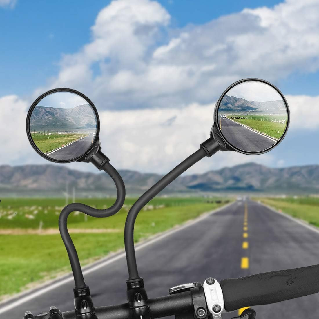 Bike Mirror Handlebar Mount HD Bike Rear View Mirror Bicycle Mirrors for Handlebars Adjustable Rotatable Bike Mirrors Ride Safely (A-2 Pcs Black Long Mirror)