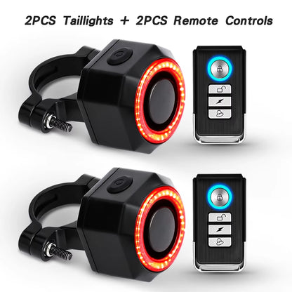 Bicycle Alarm Waterproof USB Charging Burglar Taillight Remote Control Motorcycle Alarm Security Protection 110Db