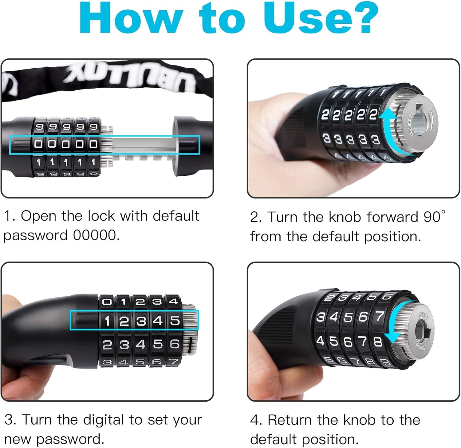 3FT/4FT Bike Chain Lock - 5-Digit Combination Anti-Theft Bicycle & Motorcycle Lock