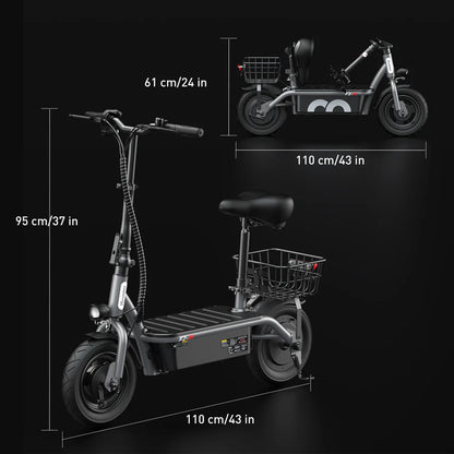 iScooter F2 Electric Scooter with Seat 10" Pneumatic Tire