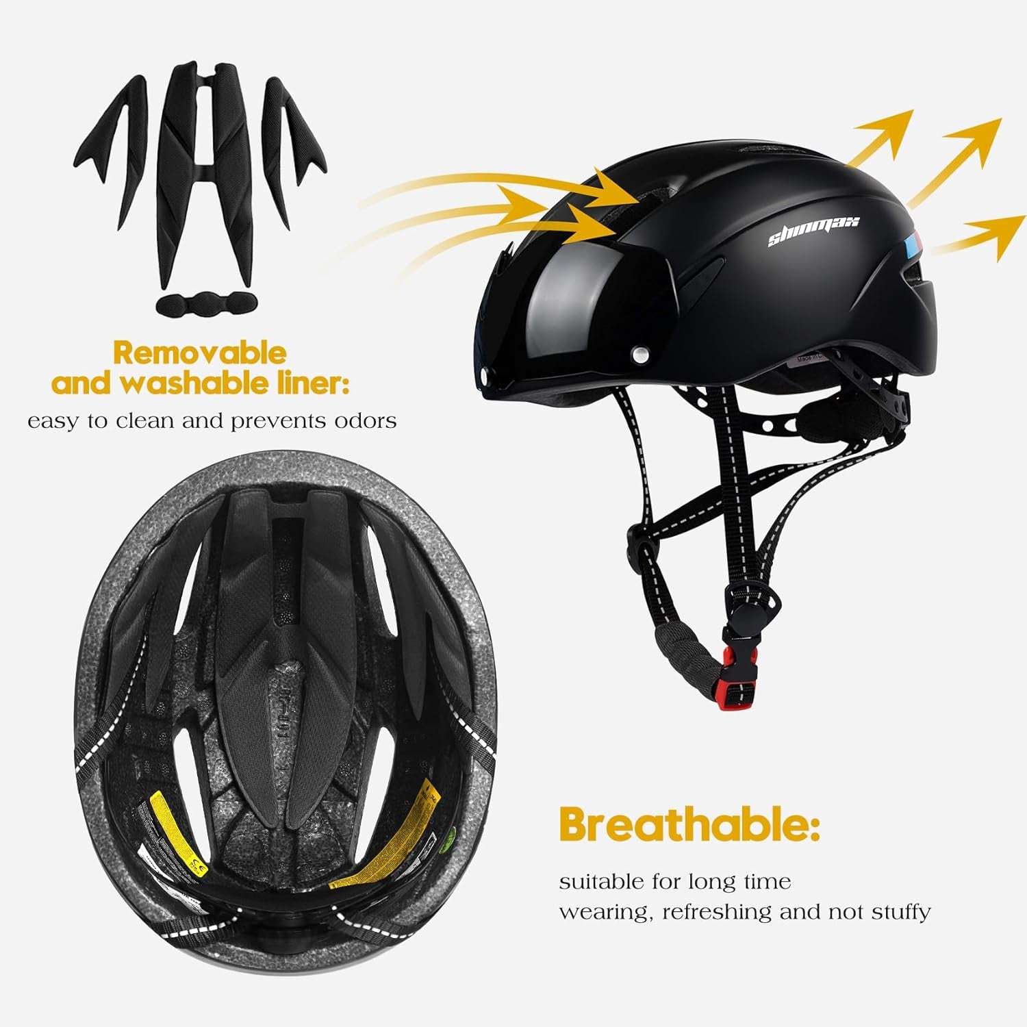 Bike Helmet for Men Women, Bicycle Helmet with Detachable Magnetic Goggles Adjustable for Adult Road Biking Mountain Cycling Helmet (BC-001)