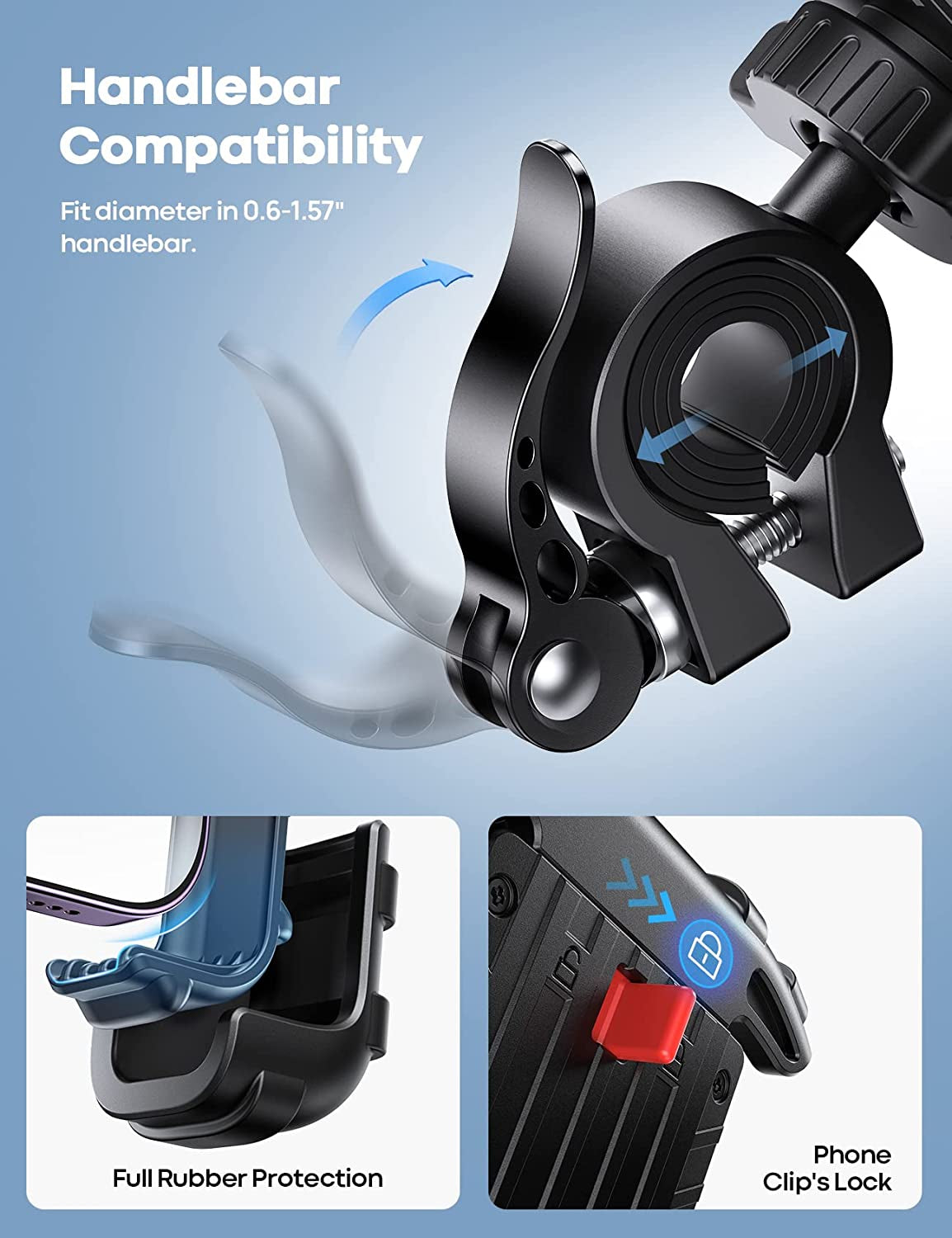 Bike Phone Holder, Motorcycle Mount - Motorcycle Phone Holder, Handlebar Cell Phone Clamp, Scooter Phone Clip for Iphone Air 17 Pro Max, 16 15 Pro Max Plus, S20, More 4.7 to 6.8" Smartphones
